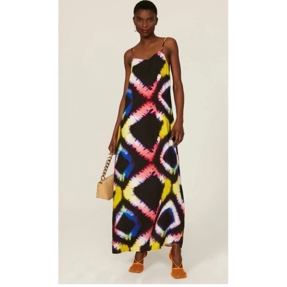 BUSAYO COLLECTIVE Tie Dye Diamond Maxi Dress Spaghetti Straps - Picture 1 of 16